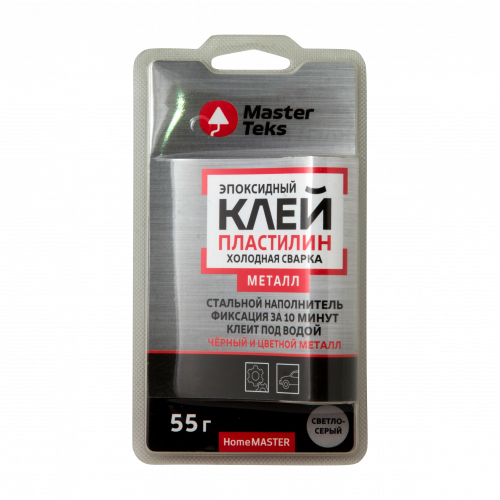 Клей-пластилин эпоксидный холодная сварка MasterTeks HomeMaster для металла 55 гр светло-серый