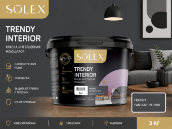 Краска интерьерная моющаяся Графит 3кг TRENDY INTERIOR (Pantone 19-3910)