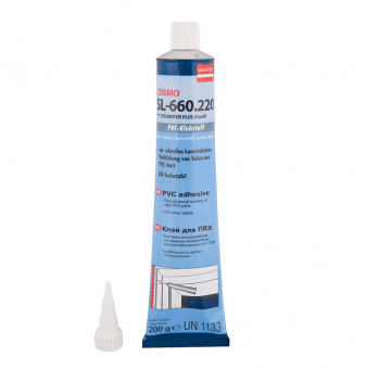 Клей для ПВХ COSMO PLUS-S ,БЕЛЫЙ, WEIB , алюм. мембранный тюбик 200гр (30шт) STOP