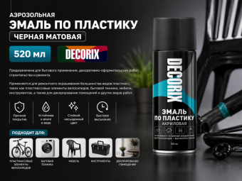 Аэрозольная эмаль по пластику черная МАТОВАЯ 520 DECORIX
